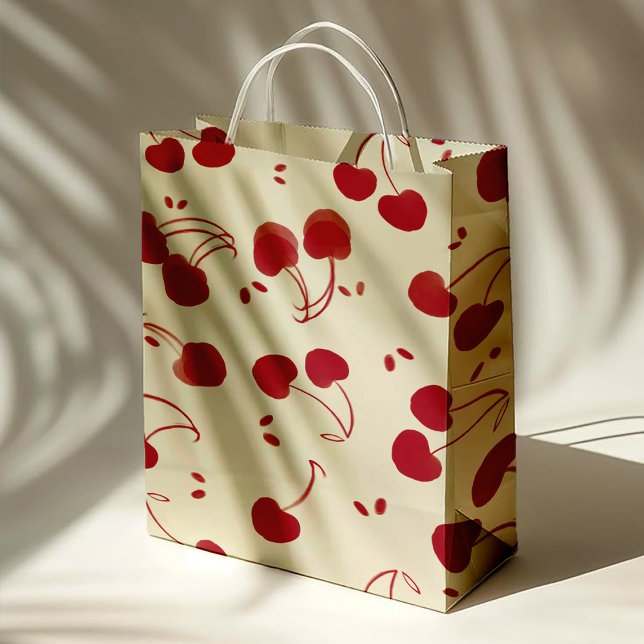 Watercolor Red Cherries – Modern – Valentine Mittlere Geschenktüte (Von Creator hochgeladen)