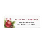 Watercolor Red Christmas Ball Ornament Address<br><div class="desc">Add a festive accent to your envelopes with this customizable return address label. It features watercolor red Christmas ball ornament,  pine needles,  pine cone and winterberries. Personalize by adding your details. Matching items are available.</div>
