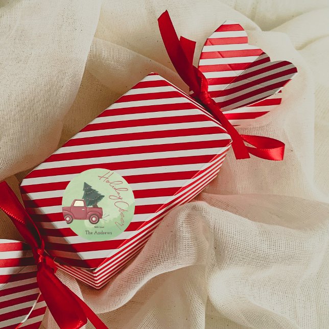 Watercolor Red Farm Truck Christmas Tree Sticker (Von Creator hochgeladen)