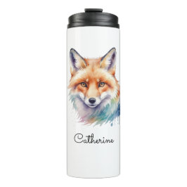 Watercolor Red Fox Portrait Personalized Name Thermosbecher