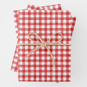 Watercolor Red Gingham Geschenkpapier Set