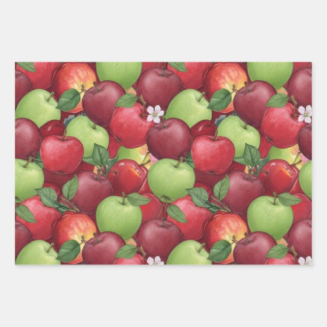 Watercolor Red, Green, and Granny Smith Apple Geschenkpapier Set (Vorderseite)