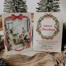 Watercolor Red Green Bow Wreath Foto Weihnachten