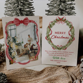 Watercolor Red Green Bow Wreath Foto Weihnachten