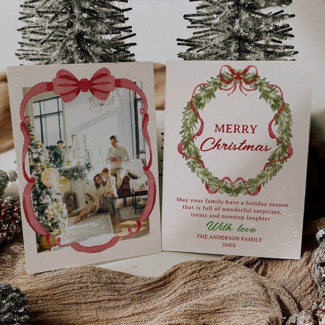 Watercolor Red Green Bow Wreath Foto Weihnachten (Von Creator hochgeladen)