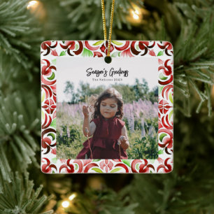 Watercolor Red & Green Christmas Foto Keramikornament