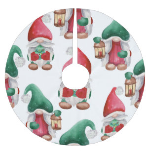 WATERCOLOR RED & GREEN CHRISTMAS GNOMES POLYESTER WEIHNACHTSBAUMDECKE