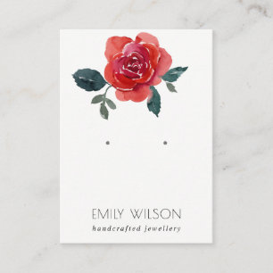 WATERCOLOR RED GREEN ROSE FLORAL EARRING DISPLAY VISITENKARTE