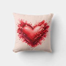 Watercolor Red Heart Splash Throw Pillow  Kissen