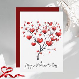 Watercolor Red Heart Tree Happy Valentine's Day Feiertagskarte