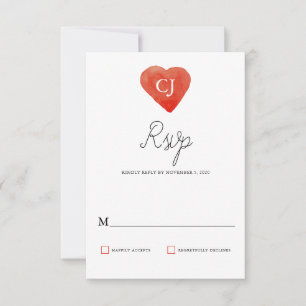 Watercolor Red Heart Wedding RSVP Card Karte