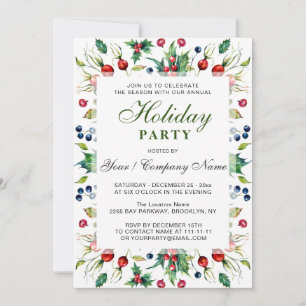 Watercolor Red Holly Berry Holiday Party Einladung