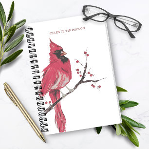Watercolor Red Kardinal Personalisieren Notizbuch