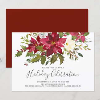 Watercolor Red Poinsettia Weihnachtsfeier Einladung