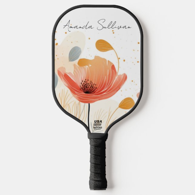 Watercolor red poppy painting pickleball schläger (Vorderseite)