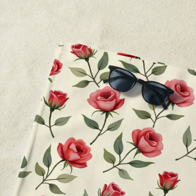 Watercolor Red Roses Beach Towel  Strandtuch (Beispiel)