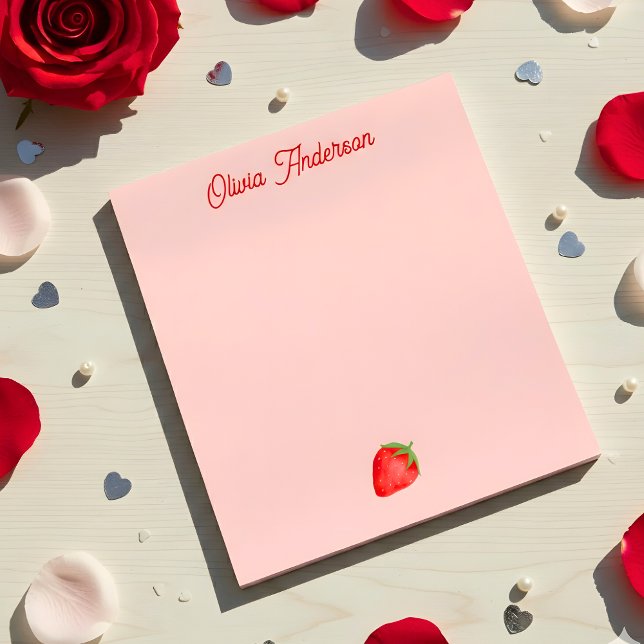 Watercolor Red Strawberry Valentines Day Custom Notizblock (Von Creator hochgeladen)