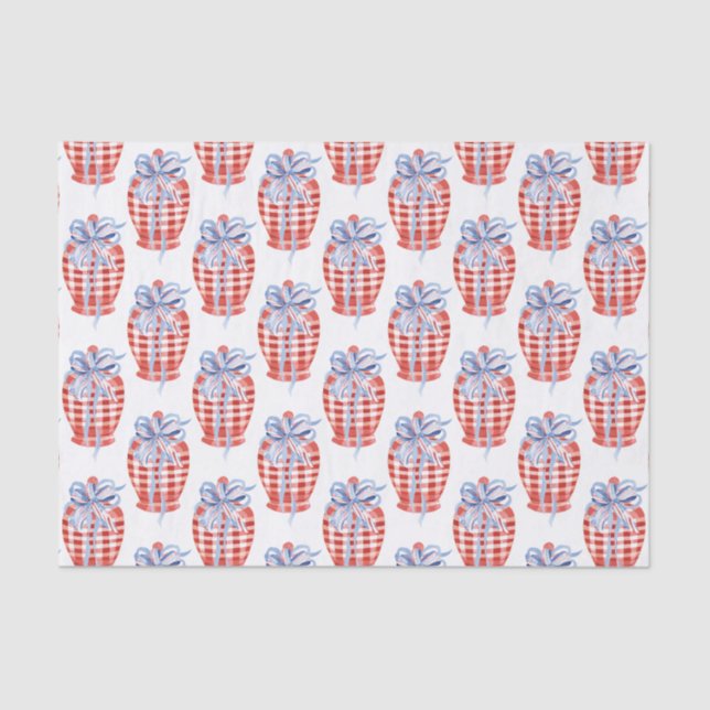 Watercolor Red White & Blue Patriotic Ginger Jar Seidenpapier (Vorderseite)