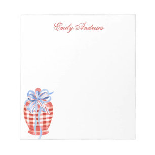 Watercolor Red & White Gingham Bow Ginger Jar Notizblock