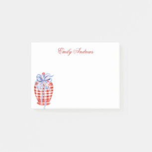 Watercolor Red & White Gingham Bow Ginger Jar Post-it Klebezettel