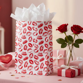 Watercolor Red White Lips Pattern Valentine's Day Mittlere Geschenktüte