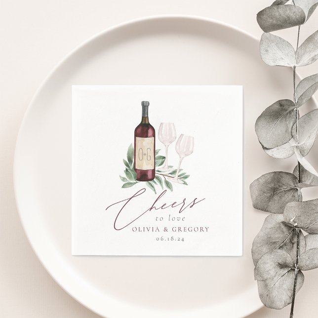 Watercolor Red Wine Botanical Cheers to Love Serviette (Von Creator hochgeladen)