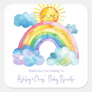 Watercolor-Regenbogen-Baby-Sprinkle Quadratischer Aufkleber