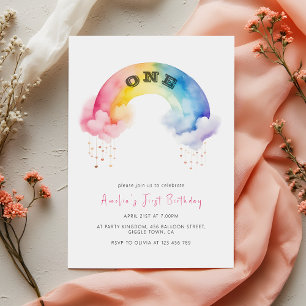 Watercolor-Regenbogen-Babys erste Geburtstagsfeier Einladung