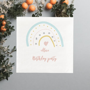 Watercolor Regenbogen Rosa Blaue Geburtstagsparty Serviette