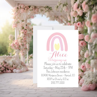 Watercolor Regenbogen Rosa Gelbe Geburtstagsparty Einladung