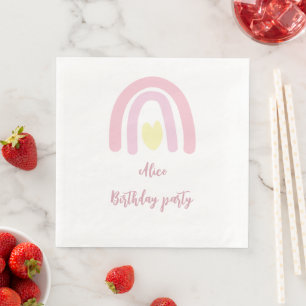 Watercolor Regenbogen Rosa Gelbe Geburtstagsparty Serviette