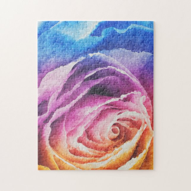 Watercolor-Regenbogen-Rose Puzzle (Vertikal)