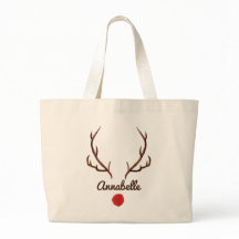 Watercolor reindeer funantlers red nose tote ba