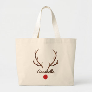 Watercolor reindeer funantlers red nose tote ba jumbo stoffbeutel