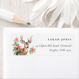 Watercolor Reindeer Poinsettia Weihnachtsadresse