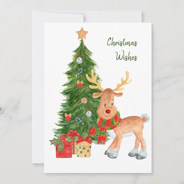 Watercolor Rentier Baby Christmas Card Karte (Vorderseite)