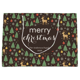 Watercolor-Rentier & Weihnachtsbaum - Große Geschenktüte