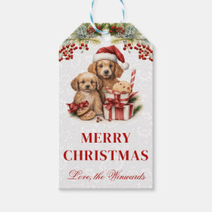 Watercolor Retriever Welpen und Kranz Weihnachten Geschenkanhänger