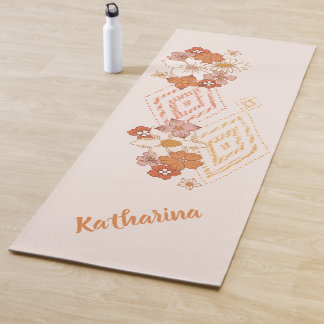 Watercolor Retro Flowers Personalized Yogamatte