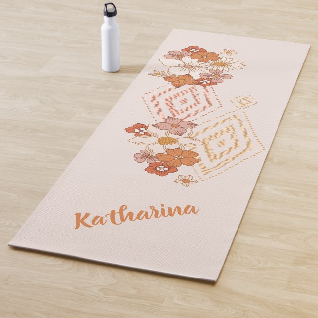 Watercolor Retro Flowers Personalized Yogamatte (Beispiel)
