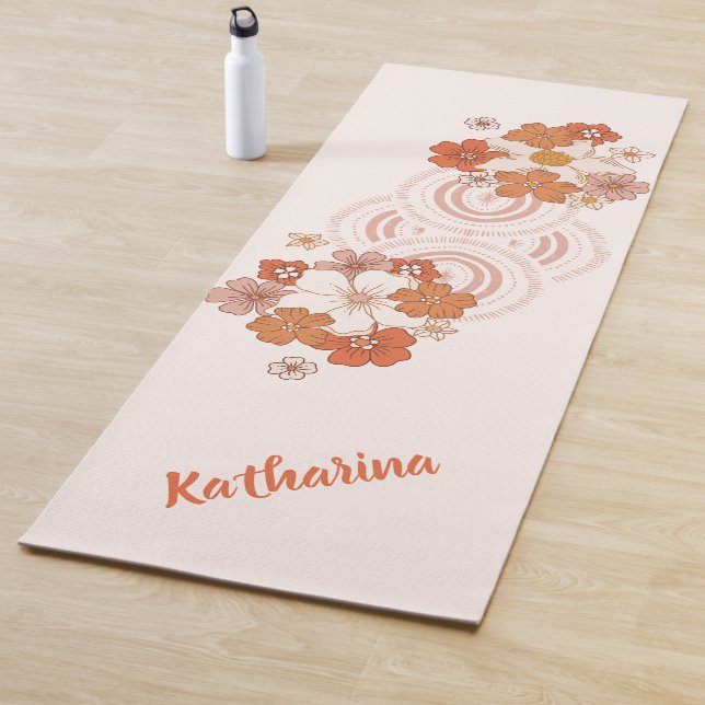 Watercolor Retro Flowers Personalized Yogamatte (Beispiel)