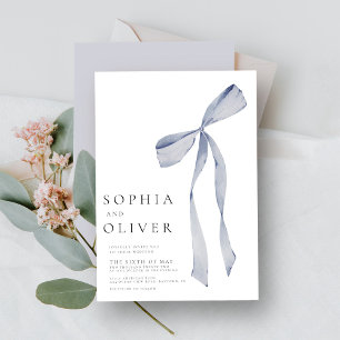 Watercolor Ribbon Bow Dusty Blue Wedding Einladung