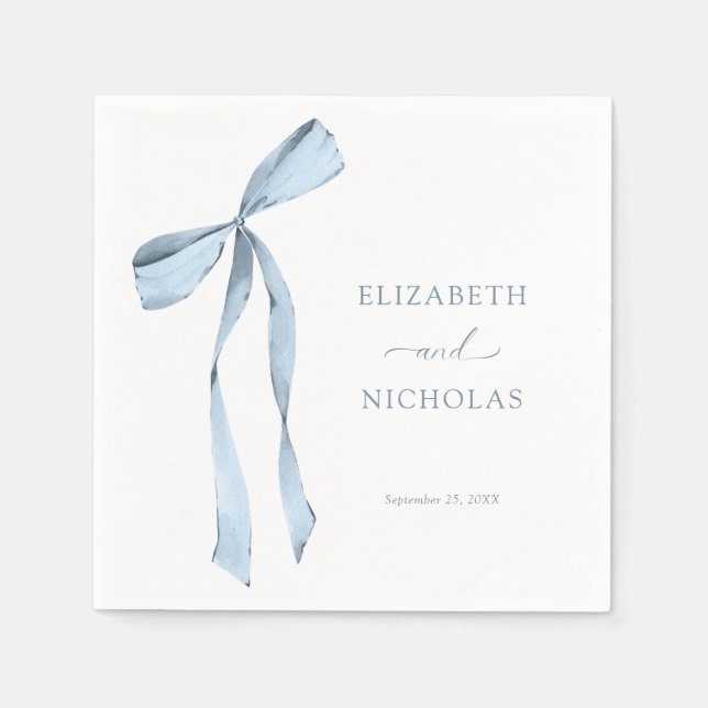 Watercolor Ribbon Bow Dusty Blue Wedding Serviette (Vorderseite)