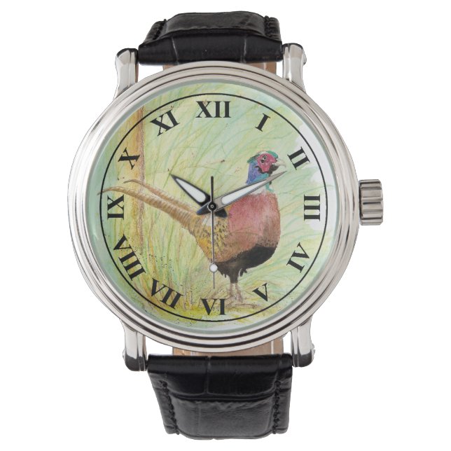 Watercolor Ring-Necked Pheasant Game Bird Armbanduhr (Vorderseite)