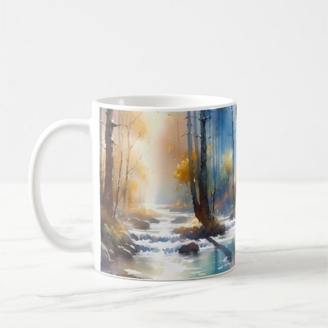 Watercolor River Horsewoman Forest Light Kaffeetasse (Links)