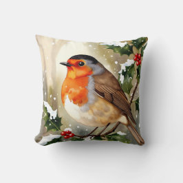 Watercolor Robin Christmas Design Kissen