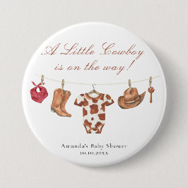 Watercolor Rodeo Western Cowboy Baby Shower Button