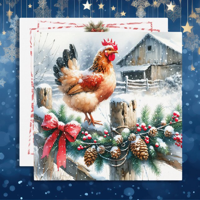Watercolor Rooster auf dem Zaun nach Weihnachten (Von Creator hochgeladen)