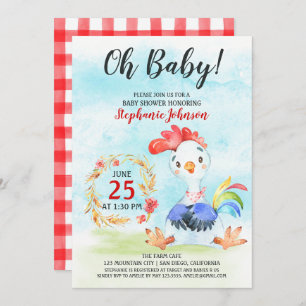 Watercolor Rooster Baby Dusche Farm Einladung