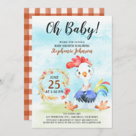 Watercolor Rooster Baby Dusche Farm Einladung